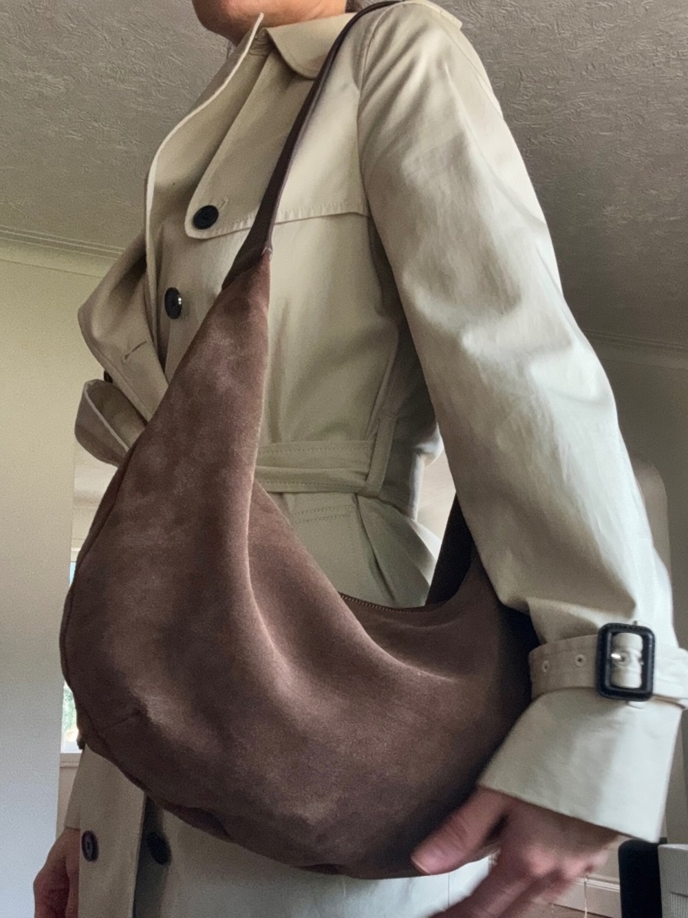 ARKET Curved Suede Shoulder Bag | Chocolate Brown | Like New - Picture 1 of 15